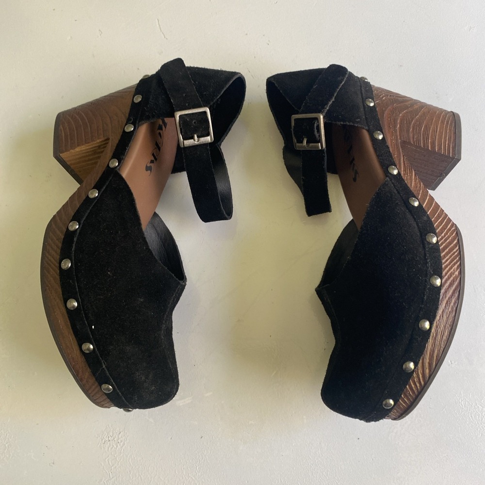 KORKS 'Evah' Black Leather Suede MJ Platform Clogs w/3.25" Heels Sz. 7M - Picture 9 of 12
